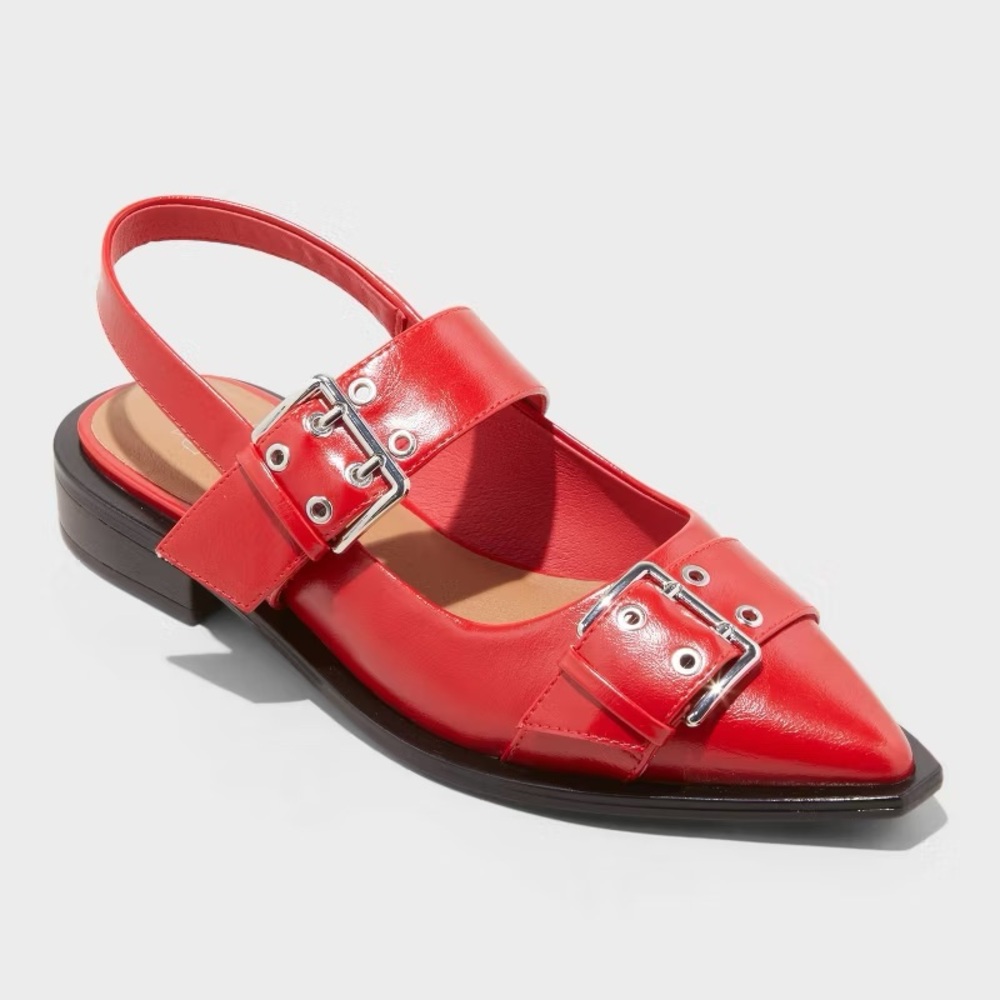 Peyton Double Buckle Slingback Flats with Memory Foam Insole